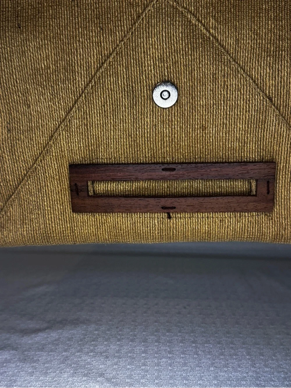Vintage Corduroy Envelope Clutch Brown Tan Wood Detail 90s Boho